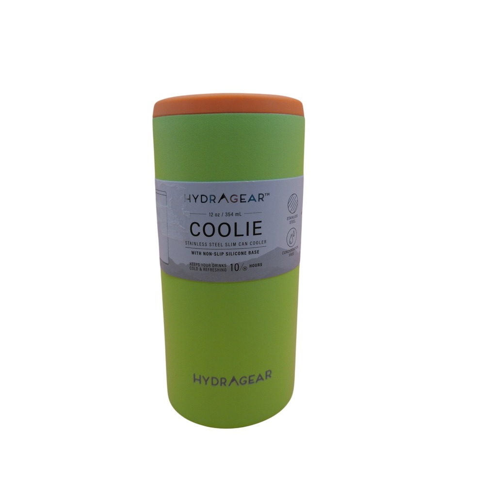 HydraGear 12 oz Stainless Steel Slim Can Cooler Coolie Neon Lime Orange NWT NEW